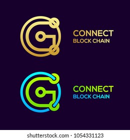 Letter G Gold and Colorful Dots logo with Modern line Cross Circle shape, Connect Technology and Digital, Blockchain, Bitcoin Cryptocurrency data concept for your Corporate identity