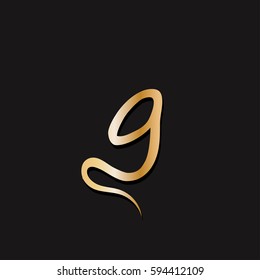 Letter g, golden logo. Fast speed vector serif script style.