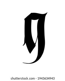 Letter G, in the Gothic style. Vector. Alphabet. The symbol is isolated on a white background. Calligraphy and lettering. Medieval Latin letter. Logo for the company. Monogram. Elegant font for tattoo