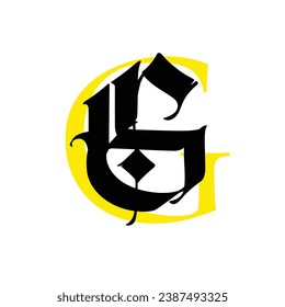 Letter G, in the Gothic style. Vector. Alphabet. The symbol is isolated on a white background. Calligraphy and lettering. Medieval Latin letter. Logo for the company. Monogram. Elegant font for tattoo