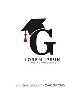 Letter G with Graduation Cap Logo. Alphabet G Education Hat icon