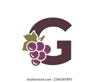letter g with grapes. creative fruit and organic food alphabet logo. gardening, winemaking and harvest design. isolated vector image