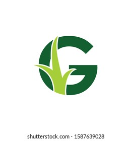 Letter G with Grass Logo Vector 001