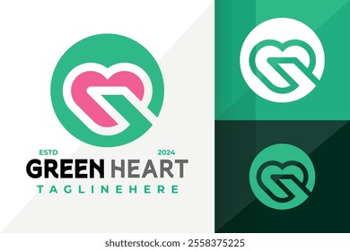 Letter G Green Heart Logo Icon Vector Design Illustration