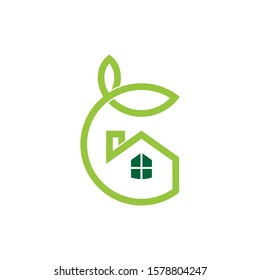 Letter G green house logo, house care, simple linear house with leaf logo concept, garden logo vector, 
shady house icon, housing vector illustration