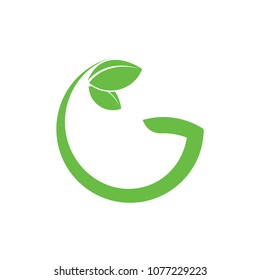 letter g green leaf circle symbol vector