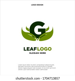 Letter G Green Leaf Logo Design Element, Letter G leaf initial logo template