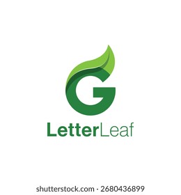Letra G con el logotipo de la hoja verde con el fondo blanco.