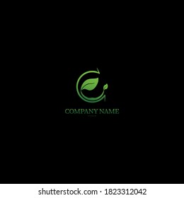Letter G and green leafs logo icon design vector. Green concept. Black background.