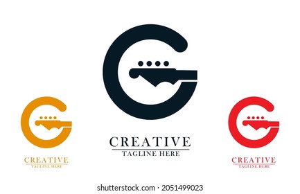 letter g and guitar, great for music logo icons, t-shirts, studios, applications, web, music events. vector concept flat abstract design.