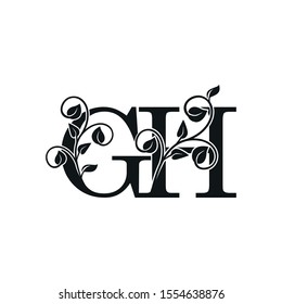 Letter G and H, GH logo icon.  Design concept vintage classy leaves with letter logo icon best for initial, luxury, boutique, restaurant, wedding service, hotel.