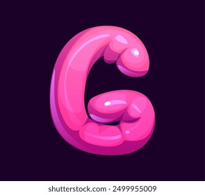 Letter G Halloween font, cartoon evil type, funny scary typeface, spooky alphabet uppercase letter depicted as pink slimy gut or tentacle. Isolated vector eerie, holiday latin abc typography character