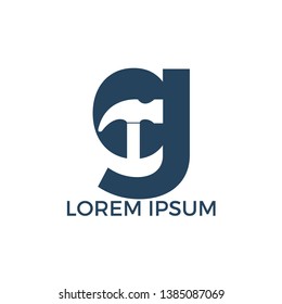 Letter G Hammer logo design. Repair, Construction or Renovation Vector Logo Concept.
