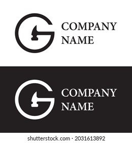 Letter G with hammer vector logo design