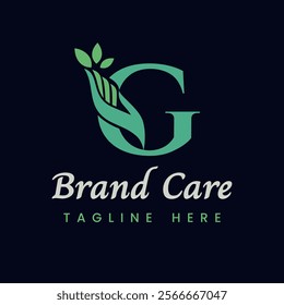 Letter G Hand Care Nature Leaf Logo Design