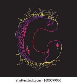Letter G. Hand drawn sketch. Bright outline.