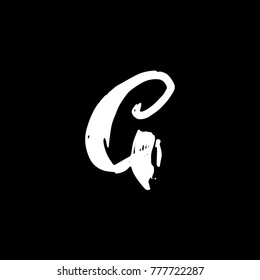 Letter G. Handwritten by dry brush. Rough strokes font. Vector illustration. Grunge style alphabet.