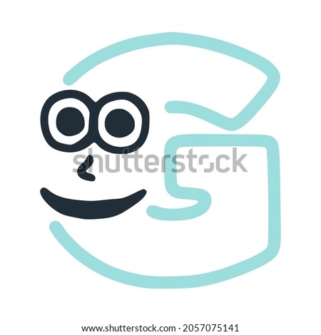 Letter g happy eccentric smiling character, smiley face vector clip art