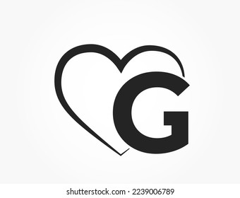 letter g and heart. alphabet element for valentine's day design. romantic and love symbol. isolated vector image