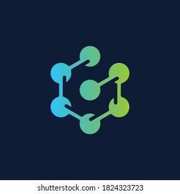 letter G hexagon dot bio science blockchain cryptocurrency tech logo template