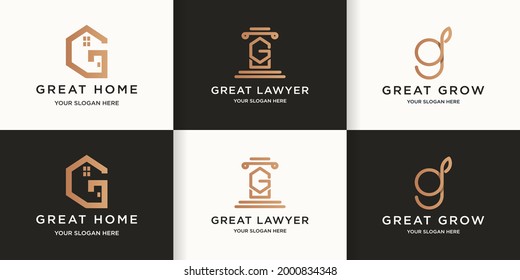 letter g house law leaf combination logo