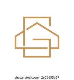 Letter G house line overlapping logo design