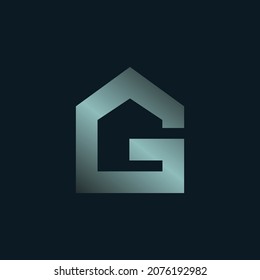 Letter G, house logo. Real estate typographic icon isolated on dark fund. Alphabet initial monogram. Character sign. Modern design, geometric lettering symbol. Corporate, construction style.
