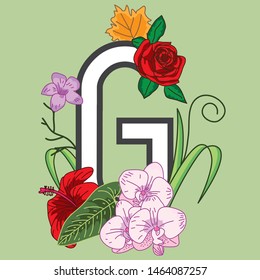 Letter G Icon with flowers