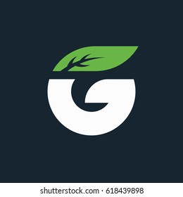 Letter G icon with green leaf. Eco design.