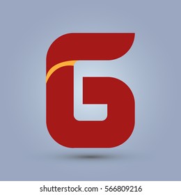 Letter G icon and logo template.  New Flat design and elegant typographic concept. One line yellow. red