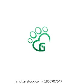 Letter G icon on paw prints logo design