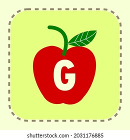 letter G with the image of an apple. can be used for stickers and children's learning.