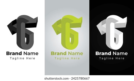 Letter G Impossible Arrow Logo, Elegant and simple logo of letter G shaped logo combined with arrow or direction with 3D shape impossible perspective style