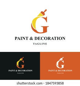 Letter G Initial with brush icon for paint and decoration business logo concept vector template