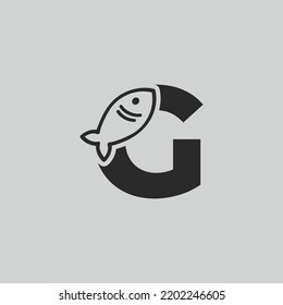 Letter G Initial Fish Logo Design Vector, Flat Style Fish logo design template, Fishing vector logo, G Letter Fishing Fish Logo