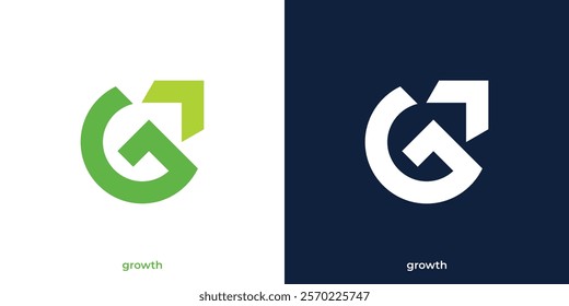 Letter G Initial for Growth Logo. Letter G and Arrow Up Icon Graphic. Startup Business Logo Design Template.