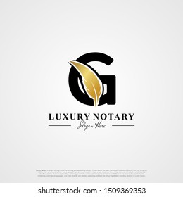 Letter G Initial logo with Feather Luxury gold.