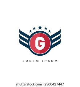Letter G initial shield with wings logo design