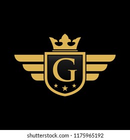
Letter G initial wing with shield and crown, Luxury logo design vector 
