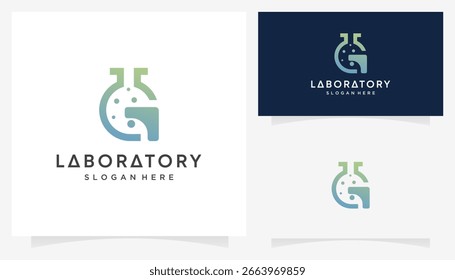 Letra G iniciais com ícones de vidro de laboratório. Vetor abstrato da inspiração de design do logotipo da ciência da pesquisa.	
