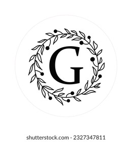 Letra "G" con marcos florales redondos, logotipo de monograma vectorial, archivo de corte