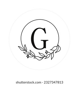 Letra "G" con marcos florales redondos, logotipo de monograma vectorial, archivo de corte