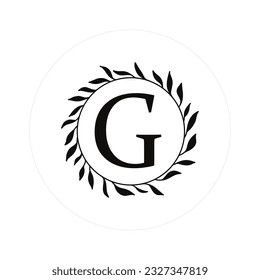 Buchstabe "G" Initialen mit runden floralen Rahmen, Vektor Monogramm-Logo, Cricut-Datei