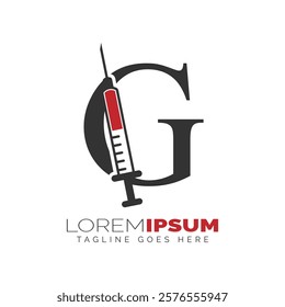 Letter G Injection Logo Design. Alphabet G Syringe icon illustration