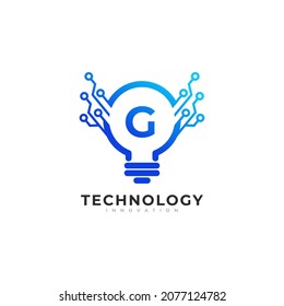 Letra G dentro del elemento Plantilla de diseño de la tecnología de la lámpara de luz interior para la innovación de logotipos