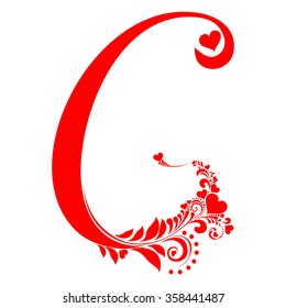 Letter G isolated on white. Romantic letter of beautiful heart.  Love Alphabet Set. Vector Illustration