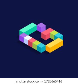 Letter G Isometric colorful cubes 3d design, three-dimensional letter vector illustration isolated