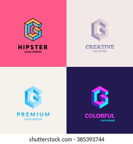 Letter "G" isometric logo design set.