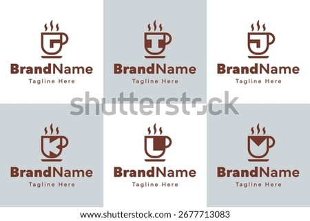 Letter G I J K L M Coffee Cup Logo Set, symbolizing warmth, energy, and friendly gatherings