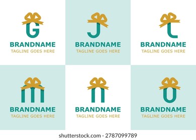 Letter G J L M N O Gift Logo Set, symbolizing generosity, celebration, and thoughtful giving